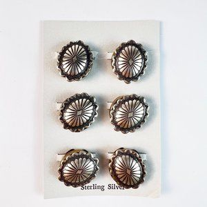 Vintage Native American Southwest Sterling Silver Conch Shell Button Cover Clips